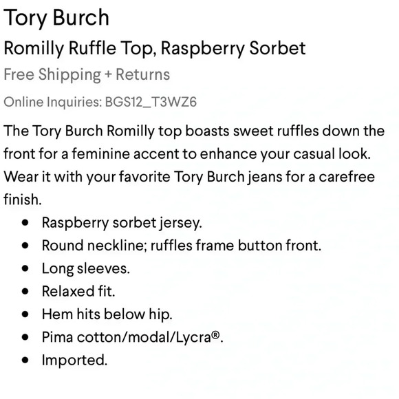 Tory Burch ruffle button long sleeve top Romilly pink coral salmon medium - Picture 13 of 13